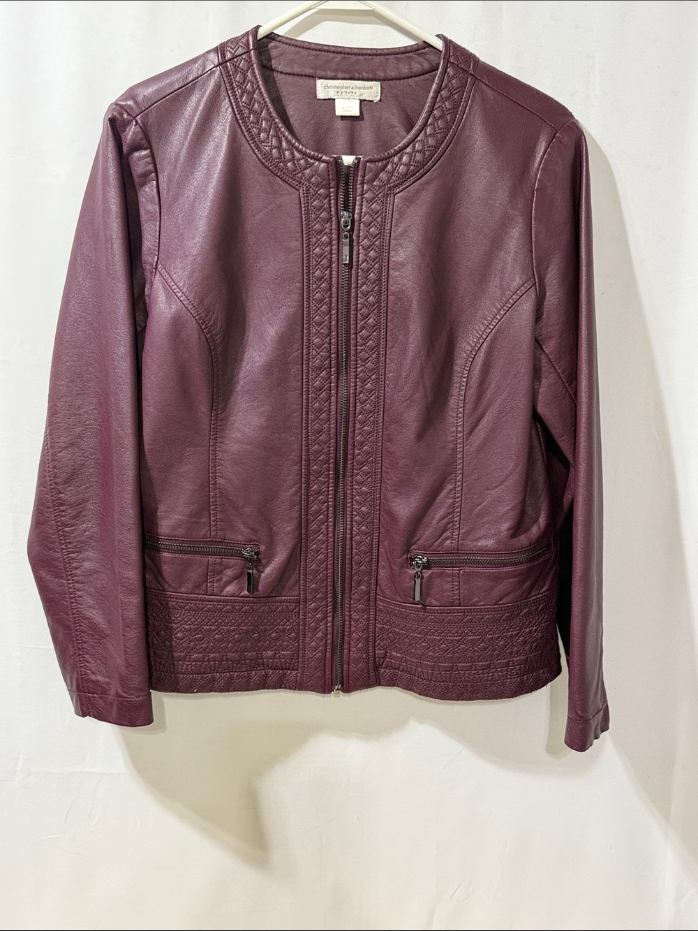 Christopher & Banks Plum Leather Zip Jacket